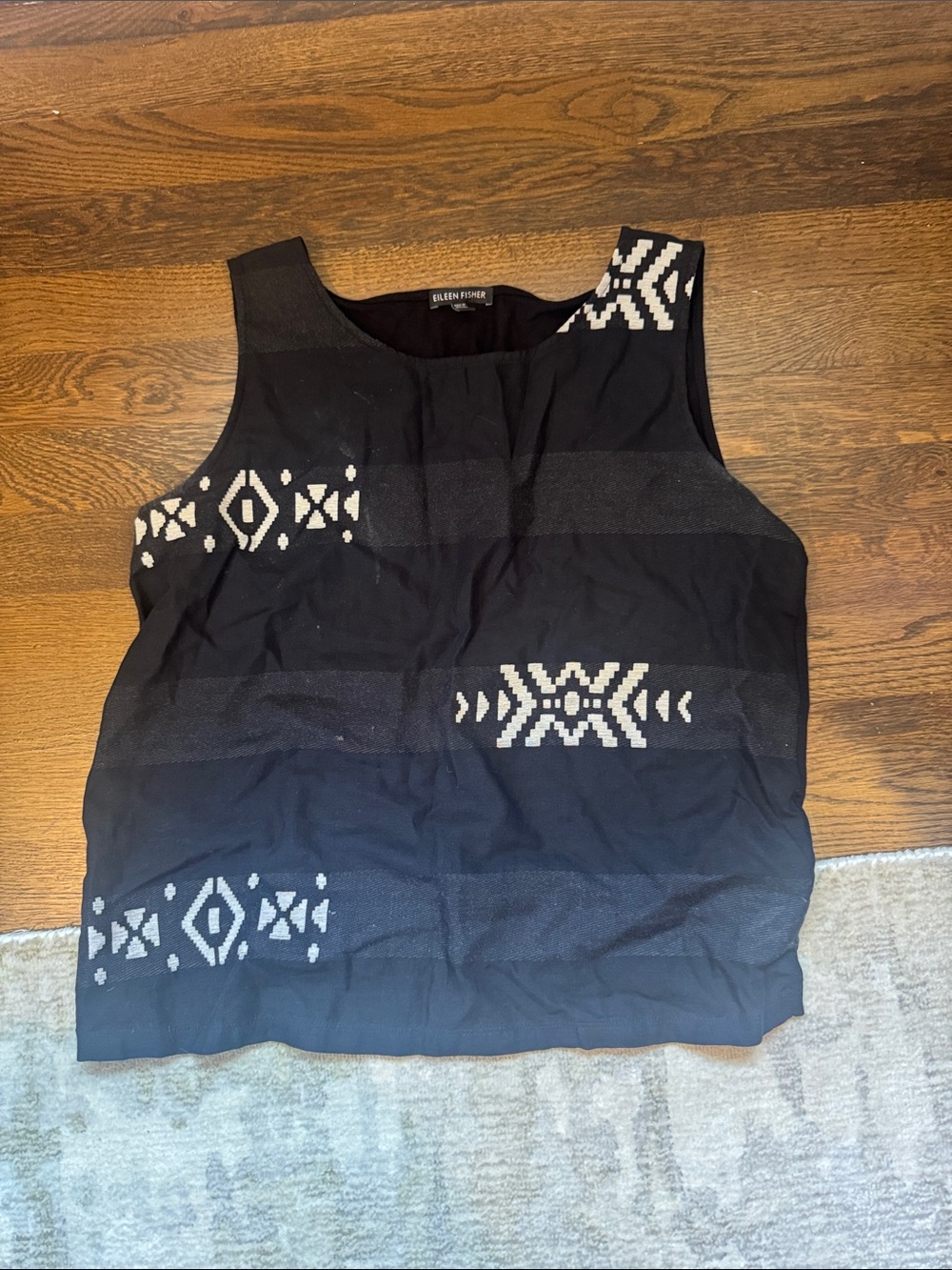 Eileen Fisher Black Tank with White Geometric Motifs